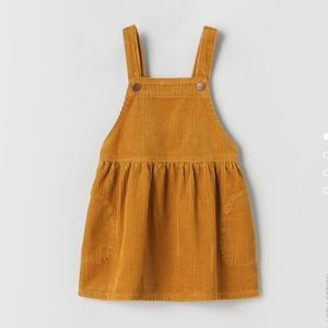ZARA Girls Overall Dress Size corduroy yellow mustard size 9/12M